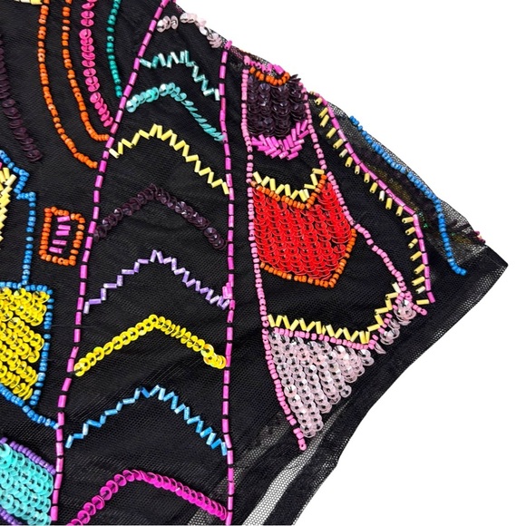 ASOS NEON BEAD EMBELLISHED ART DECO GEOMETRIC ONE SHOULDER PARTY ROMPER JUMPSUIT - Picture 13 of 16